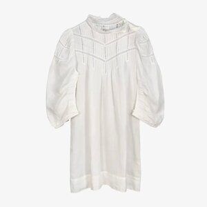 Dôen Georgia Lace-Trimmed Pintucked Ramie Mini Dress